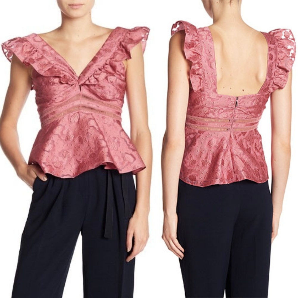 Rebecca Taylor Ruffle Floral Jacquard Blouse 12